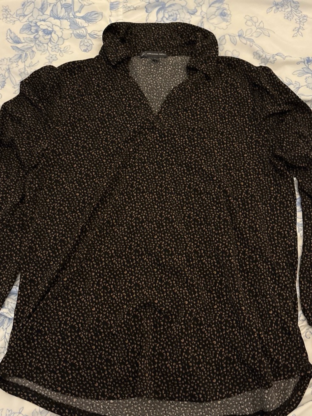 Adrianna Papell Black and Tan Printed Blouse